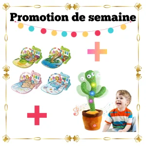 Pack Bébé 2 Articles – Tapis d’Éveil Piano Musical + Cactus Dansant Parlant