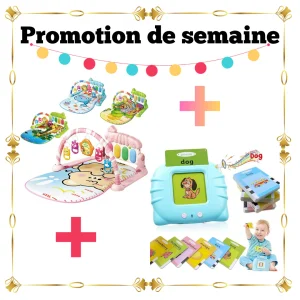 Pack Bébé 2 Articles – Tapis d’Éveil Piano Musical + Cartes Flash Parlantes 224 Mots