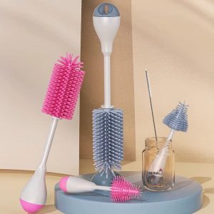 3 en 1 Brosse de Nettoyage Biberon Silicone – Tétine, Paille & Biberon