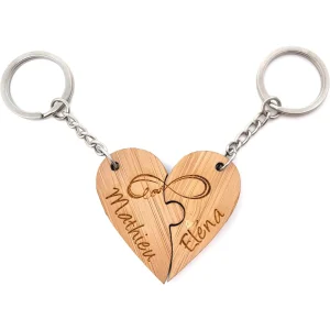 PORTE-CLEFS DOUBLE COEUR BAMBOU - PERSONNALISABLE