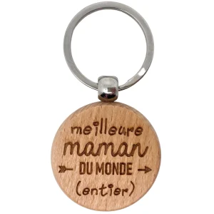 PORTE-CLEFS ROND EN BOIS - MAMAN - MEILLEURE DU MONDE ENTIER