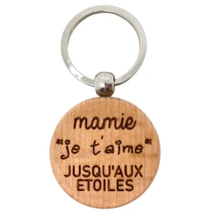 PORTE-CLEFS ROND EN BOIS - MAMIE - JE T'AIME JUSQU’AUX ETOILES