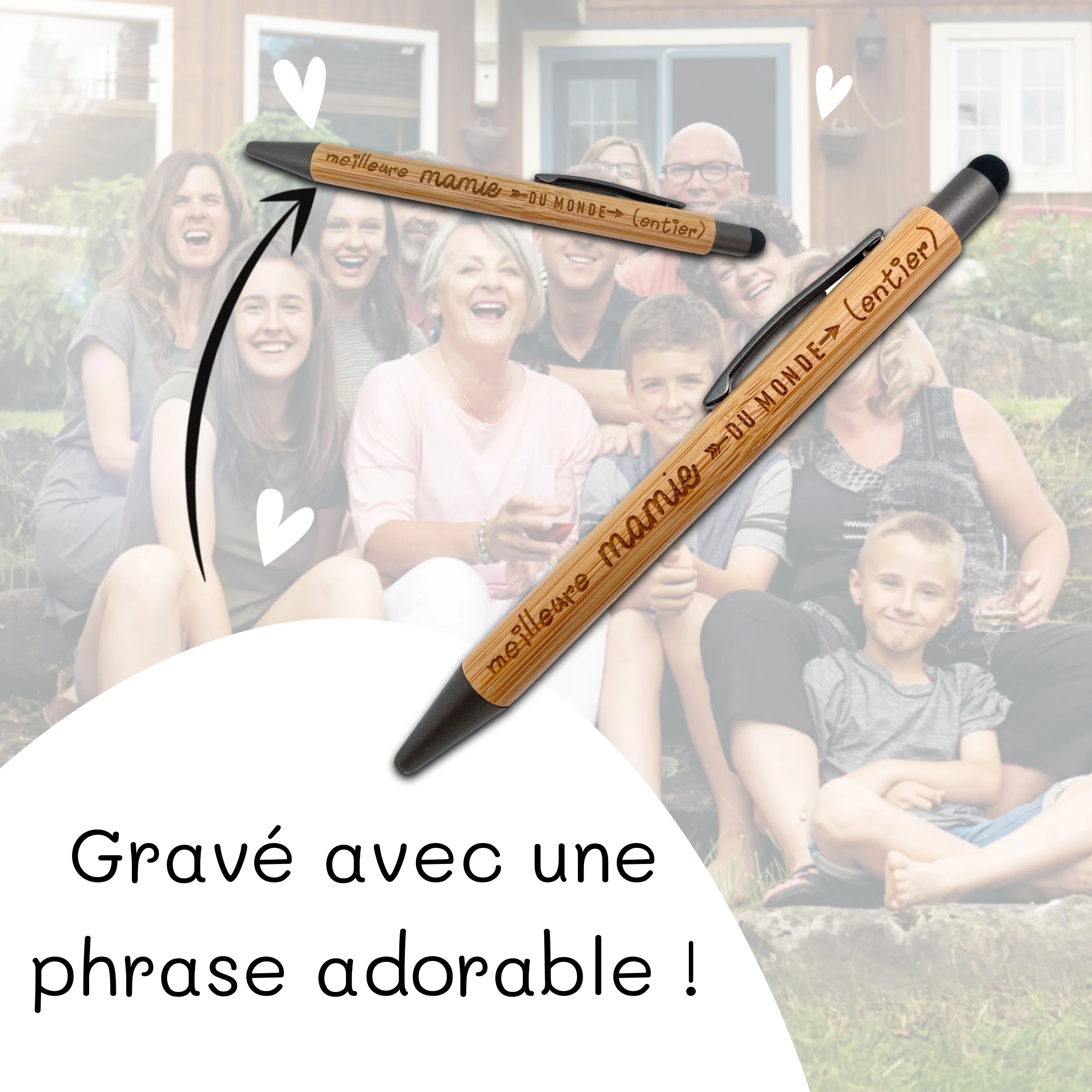 STYLO BAMBOU AVEC EMBOUT TACTILE - MAMIE - MEILLEURE DU MONDE ENTIER – Image 2
