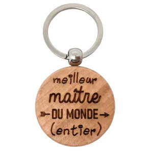 PORTE-CLEFS ROND EN BOIS - MAITRE - MEILLEUR DU MONDE ENTIER
