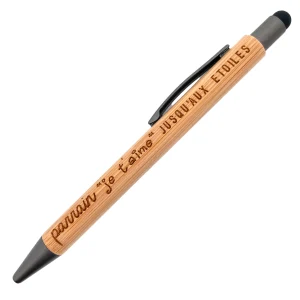 STYLO BAMBOU AVEC EMBOUT TACTILE - PARRAIN - JE T'AIME JUSQU'AUX ETOILES