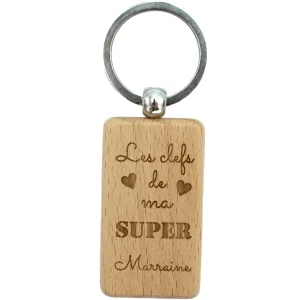 PORTE-CLEFS RECTANGLE EN BOIS - MARRAINE - LES CLEFS DE MA SUPER MARRAINE