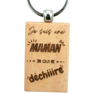 PORTE-CLEFS RECTANGLE EN BOIS - MAMAN - DECHIRE