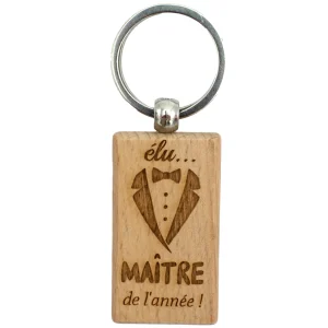 PORTE-CLEFS RECTANGLE EN BOIS - MAITRE - ELU MAITRE DE L'ANNEE