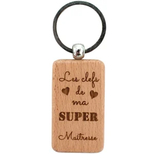 PORTE-CLEFS RECTANGLE EN BOIS - MAITRESSE - LES CLEFS DE MA SUPER MAITRESSE