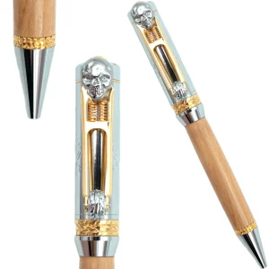 STYLO EN BOIS D'OLIVIER - MODELE MOTO SKULL