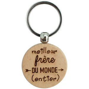 PORTE-CLEFS ROND EN BOIS - FRERE - MEILLEURE DU MONDE ENTIER