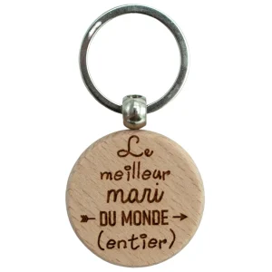 PORTE-CLEFS ROND EN BOIS - MARI - MEILLEURE DU MONDE ENTIER