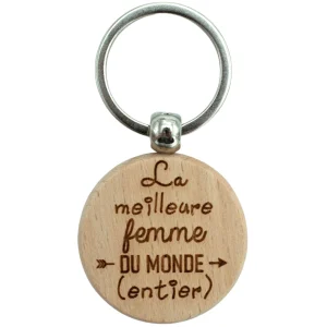 PORTE-CLEFS ROND EN BOIS - FEMME - MEILLEURE DU MONDE ENTIER