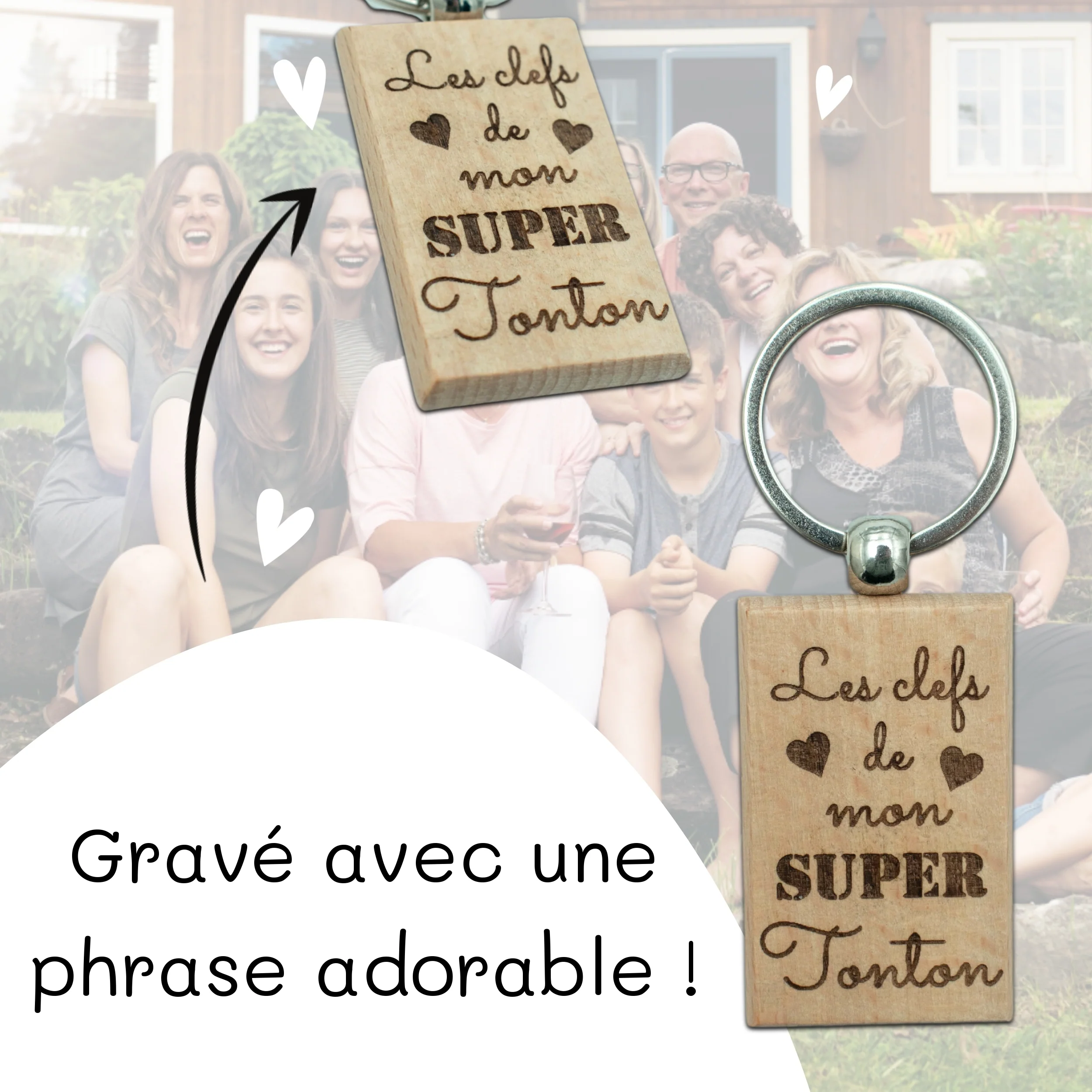 PORTE-CLEFS RECTANGLE EN BOIS - TONTON - LES CLEFS – Image 4