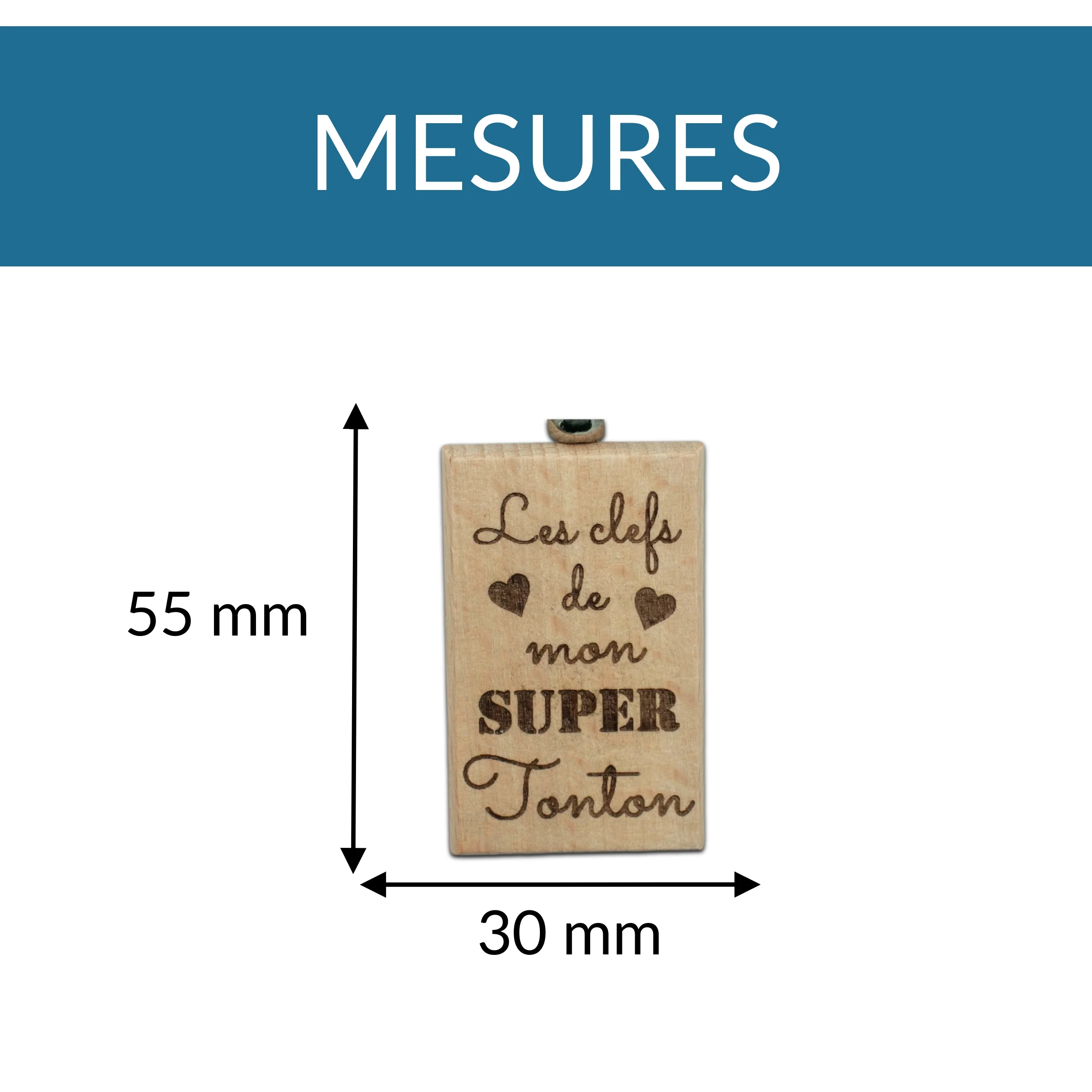 PORTE-CLEFS RECTANGLE EN BOIS - TONTON - LES CLEFS – Image 6