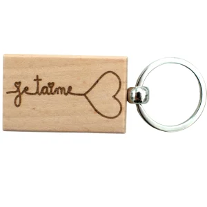 PORTE-CLEFS RECFTANGLE EN BOIS - AMOUR - JE T'AIME