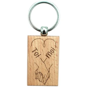 PORTE-CLEFS RECTANGLE EN BOIS - AMOUR - MAINS LIÉES