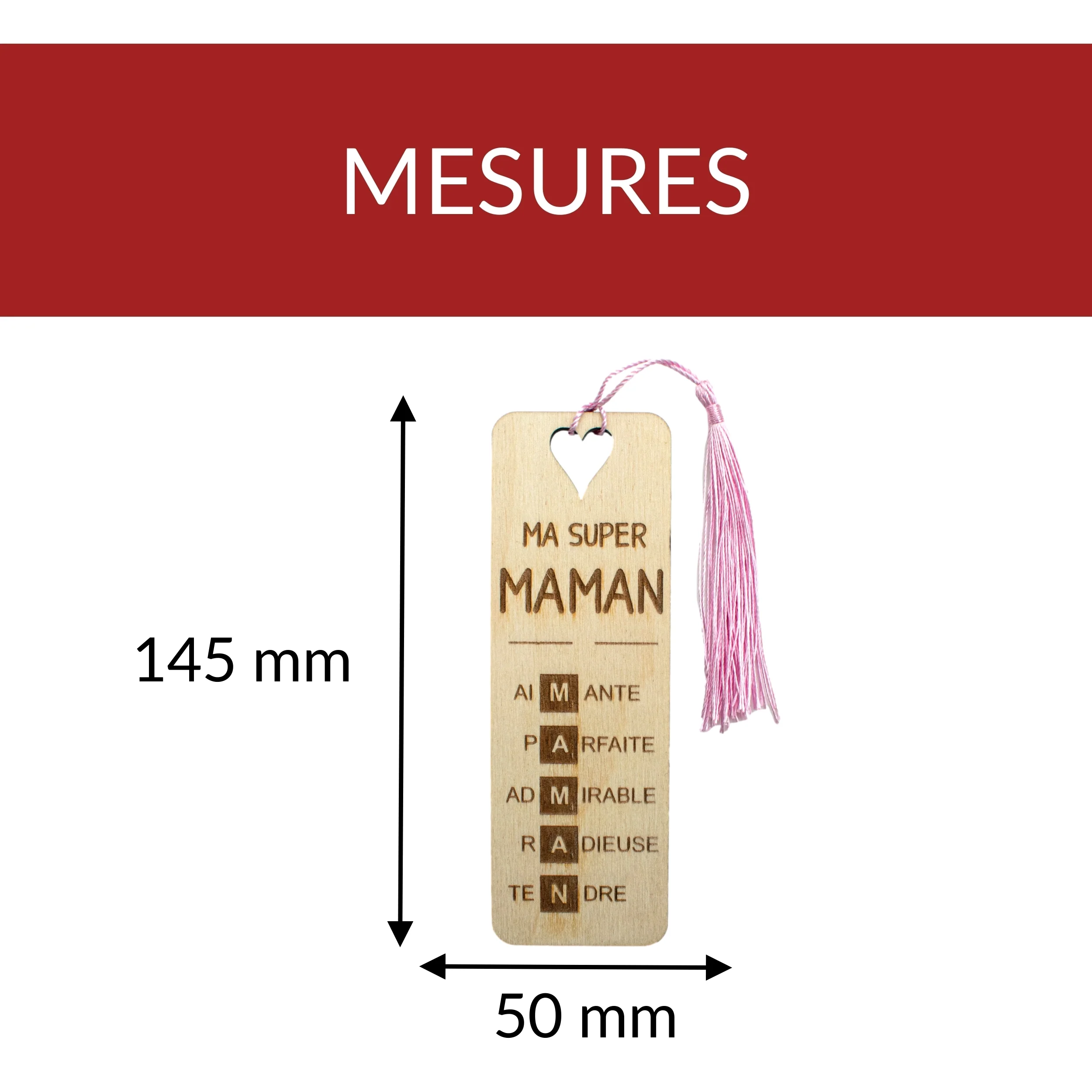 MARQUE-PAGES EN BOIS AVEC POMPON - ROSE - MAMAN - SCRABBLE – Image 6