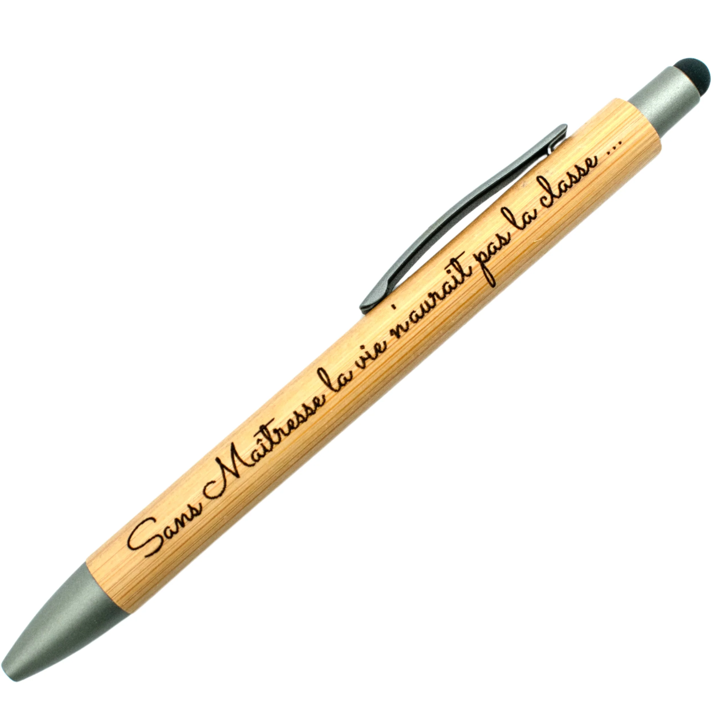 STYLO BAMBOU AVEC EMBOUT TACTILE - MAITRESSE - LA CLASSE