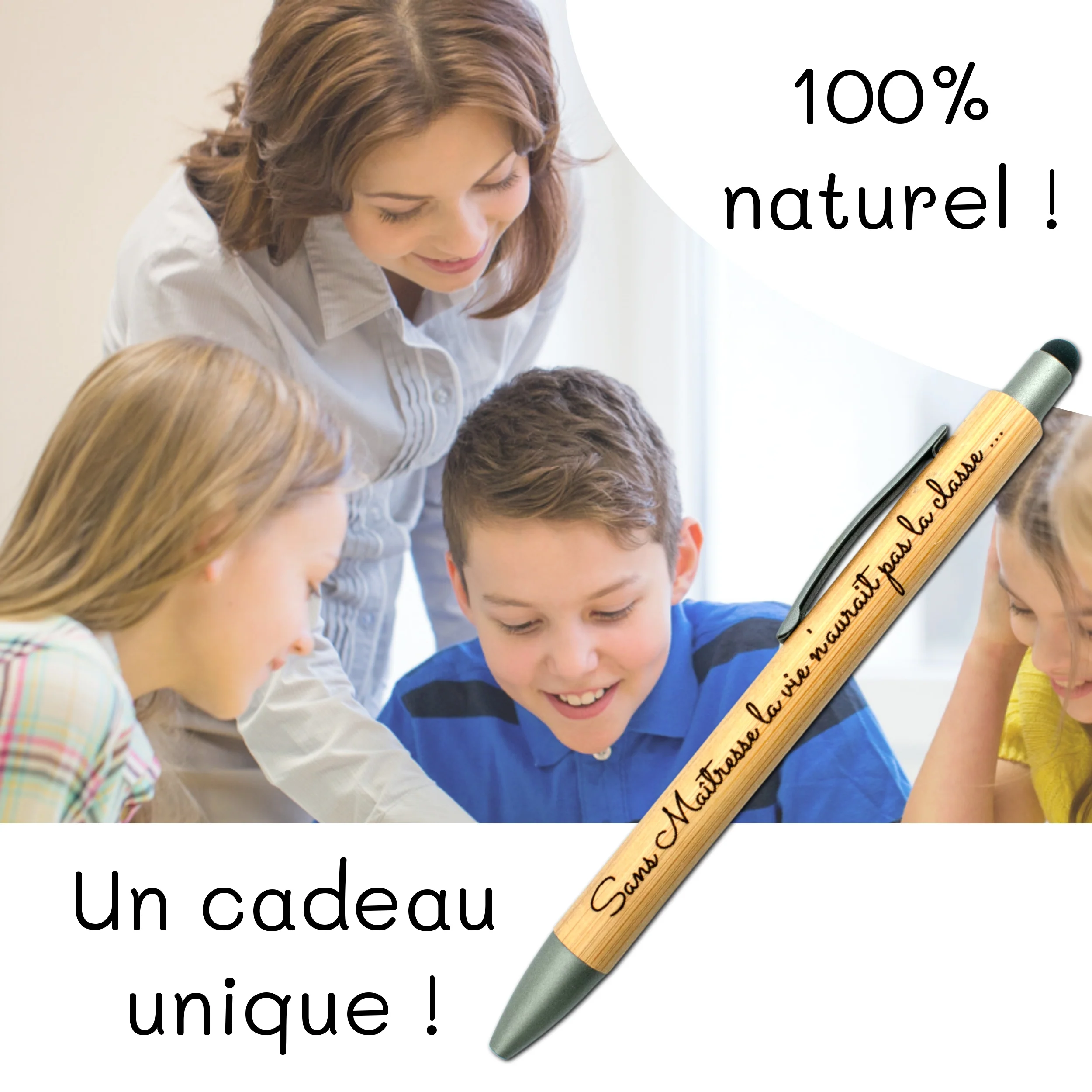 STYLO BAMBOU AVEC EMBOUT TACTILE - MAITRESSE - LA CLASSE – Image 3