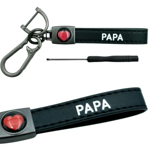 PORTE-CLEFS EN CUIR NOIR - COEUR ROUGE - PAPA