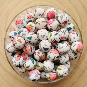 Perle silicone imprimées oiseaux