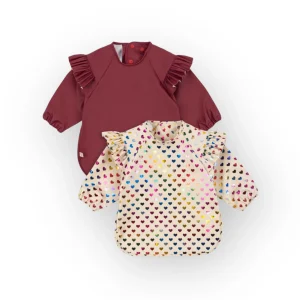 Lot de 2 bavoirs à manches | Coeurs & framboise