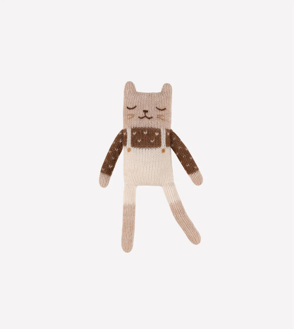 Petit chat en tricot - Salopette ecru