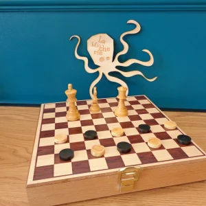 Coffret échecs et dames traditionnel en bois - Made in France
