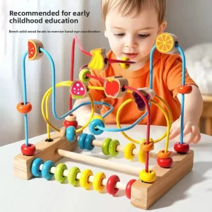 🐻 Jouet Éducatif en Bois – Blocs et Perles d’Assemblage Montessori (1-3 ans)