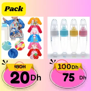 Pack Bébé – Biberon Silicone avec Cuillère + Bavoir à Manches Longues