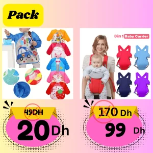 Pack Bébé – Porte-Bébé 4 Positions + Bavoir à Manches Longues