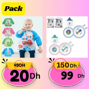 Pack Bébé – Set Repas 5 en 1 Momeasy + Bavoir à Manches Longues