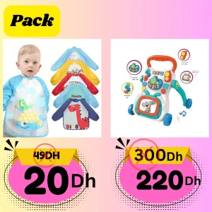 Pack Bébé – Trotteur Musical Multifonction + Bavoir à Manches Longues